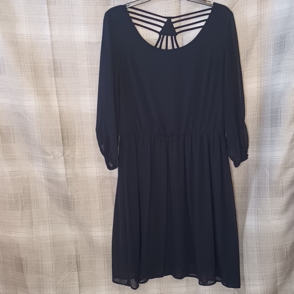 N4 Lattice back sheer lined navy dress XL